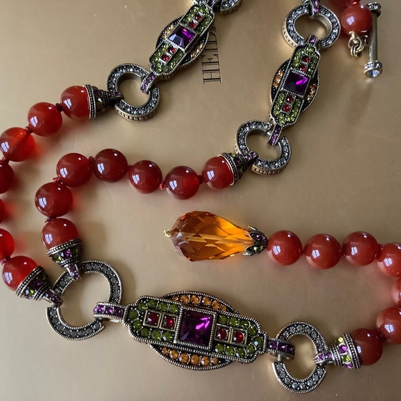 Heidi Daus Carnelian Y-Not Crystal Beaded Long Necklace Red - Picture 1 of 15